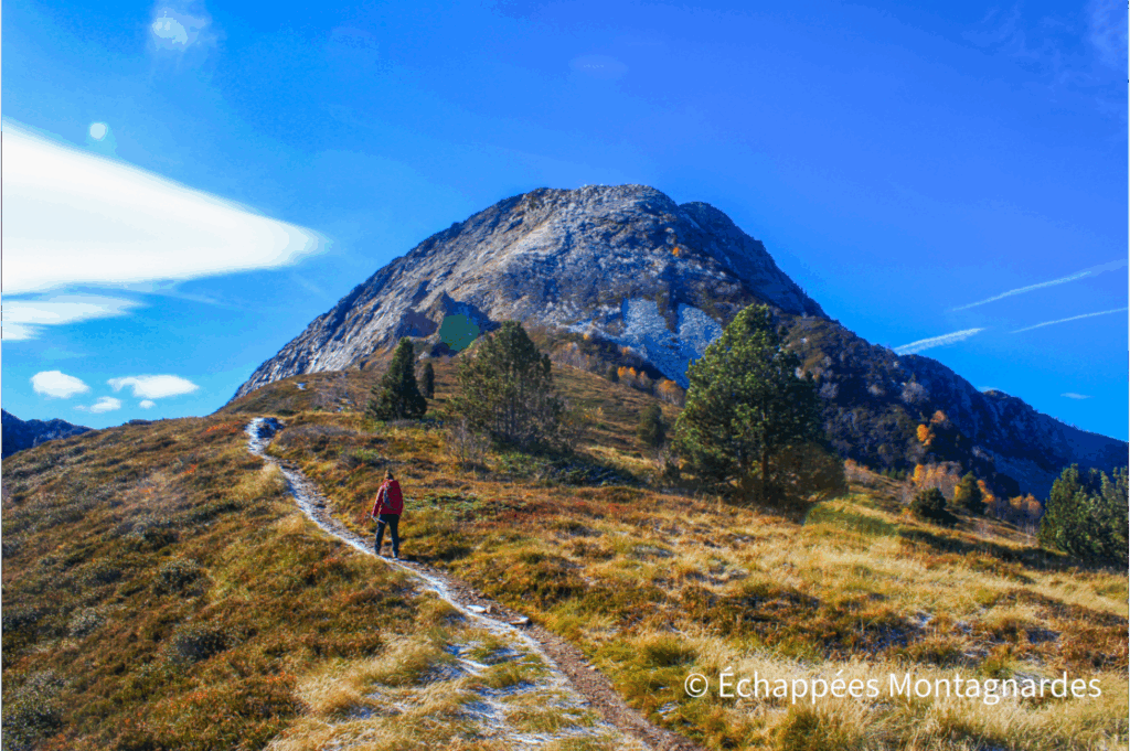 Une fois sortis de la forêt, nous suivons un joli sentier sur une crête très colorée