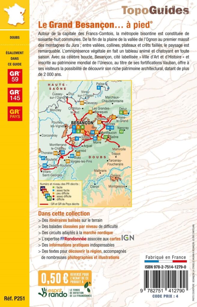 Topoguide le Grand Besançon à pied GR59 GR145 verso