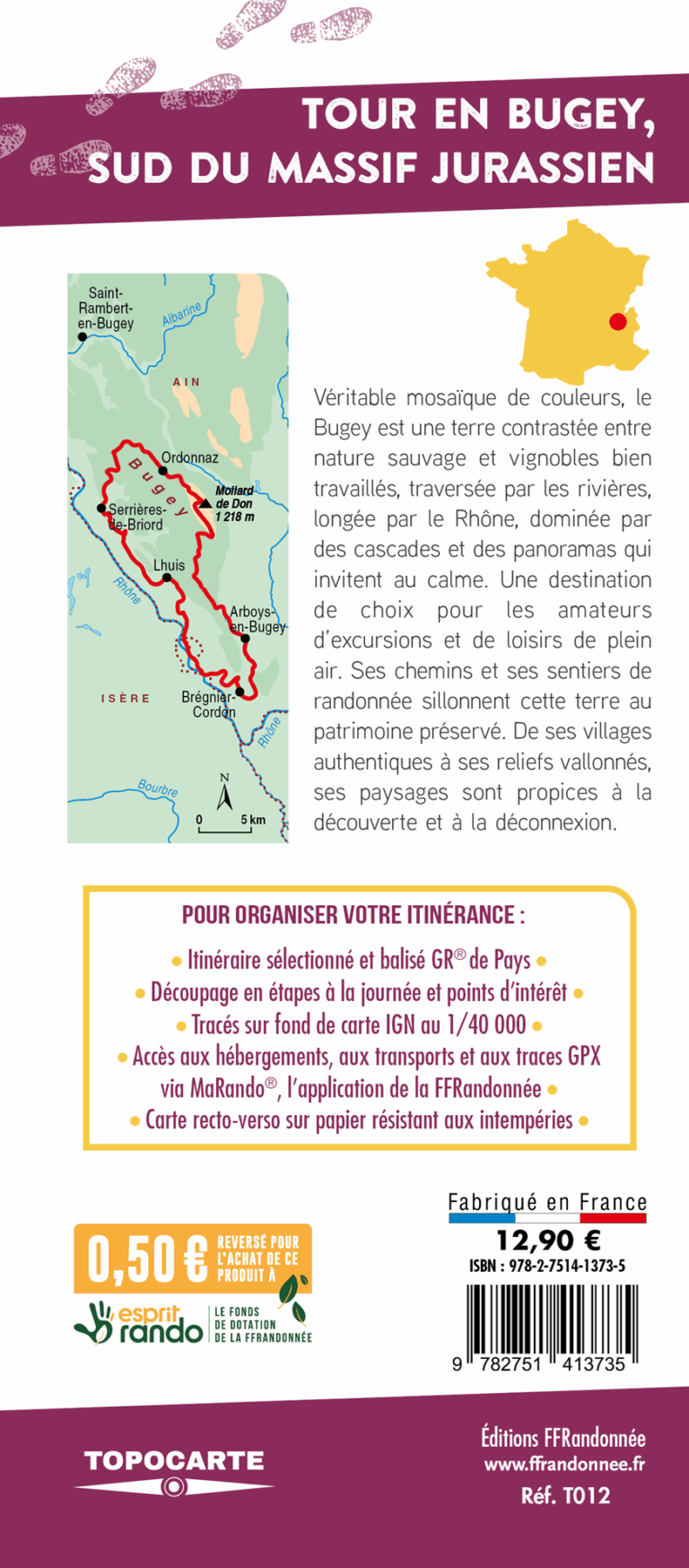 Topocarte Tour en Bugey GR de pays tour du pays de Lhuis et d'Izieu verso