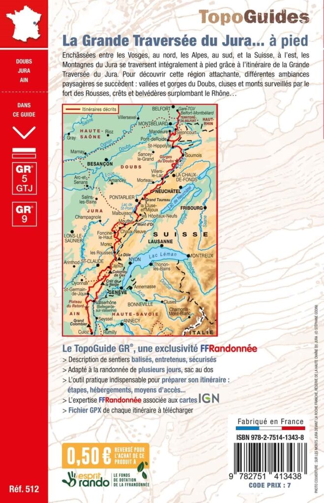 Topoguide la grande traversée du Jura à pied gtj gr9 gr5 verso