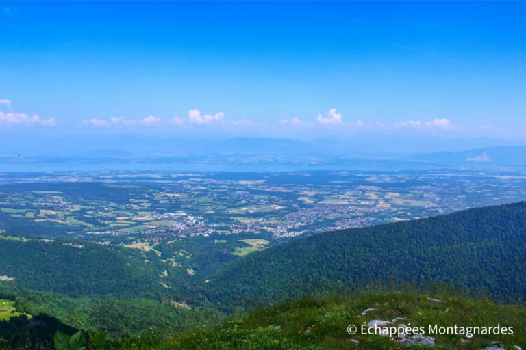 Traversée du Jura étape 16 - panorama sur le lac Léman, Genève et les Alpes depuis le Montrond (1596 m)