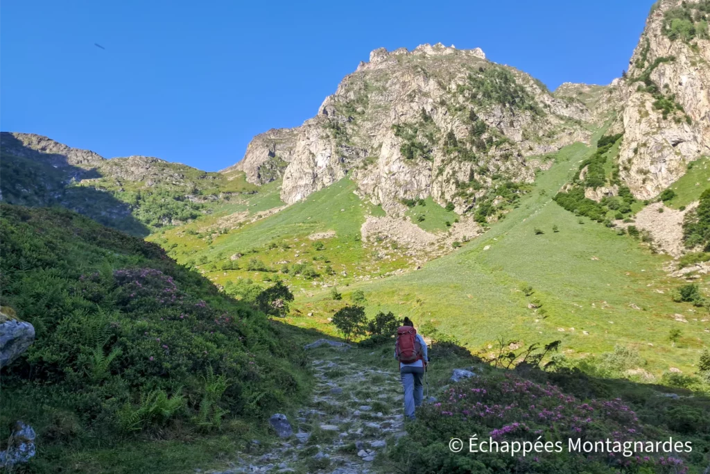 Randonnée lac Bleu de Lesponne - C'est parti ! Au départ du Chiroulet, nous partons pour le lac Bleu de Lesponne. Nous grimpons dans le joli vallon du Lhécou, d'abord en forêt, puis dans les estives.