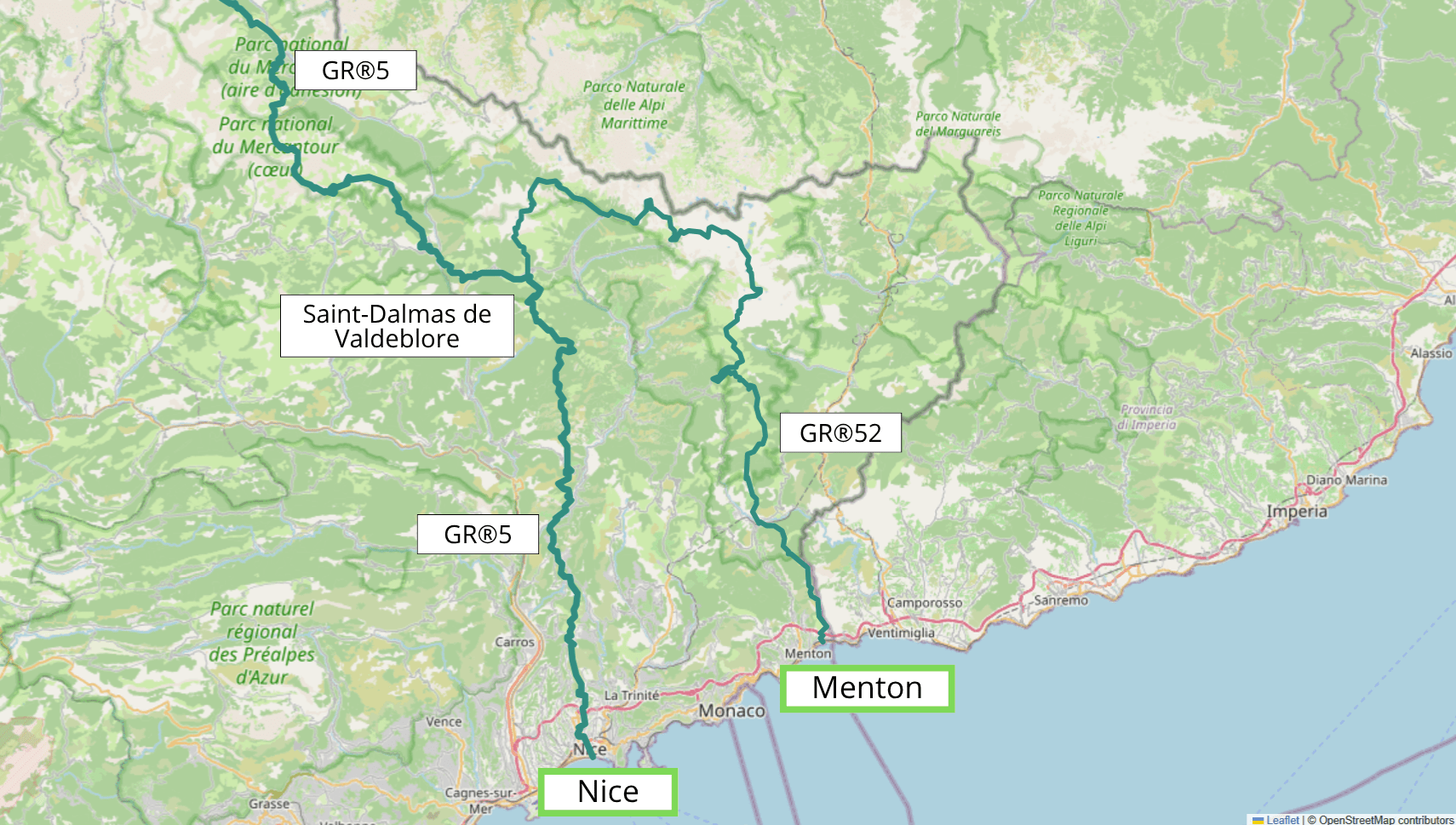 Infographie : Nice sur le GR®5 ou Menton sur le GR®52, deux parcours vers la Méditerranée